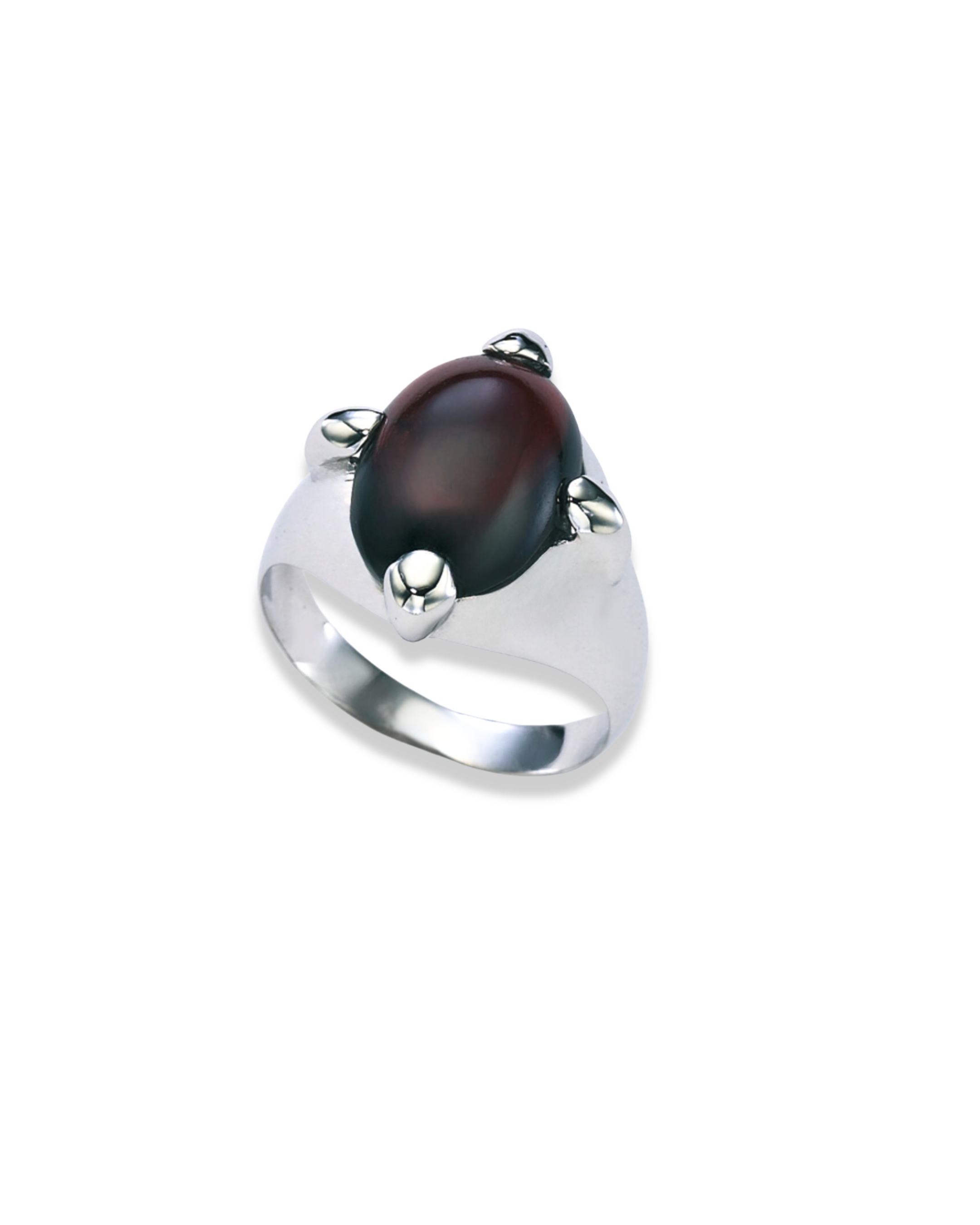 En la imagen se presenta el Anillo Aureo, elegante y sofisticado, forjado en plata de ley 925 con opciones de acabado en oro amarillo o blanco. La pieza central es un cabochón de granate natural de 14x10 mm, cuyo intenso color rojo cereza captura la esencia del lujo y la pasión. Ideal para destacar en cualquier ocasión especial.